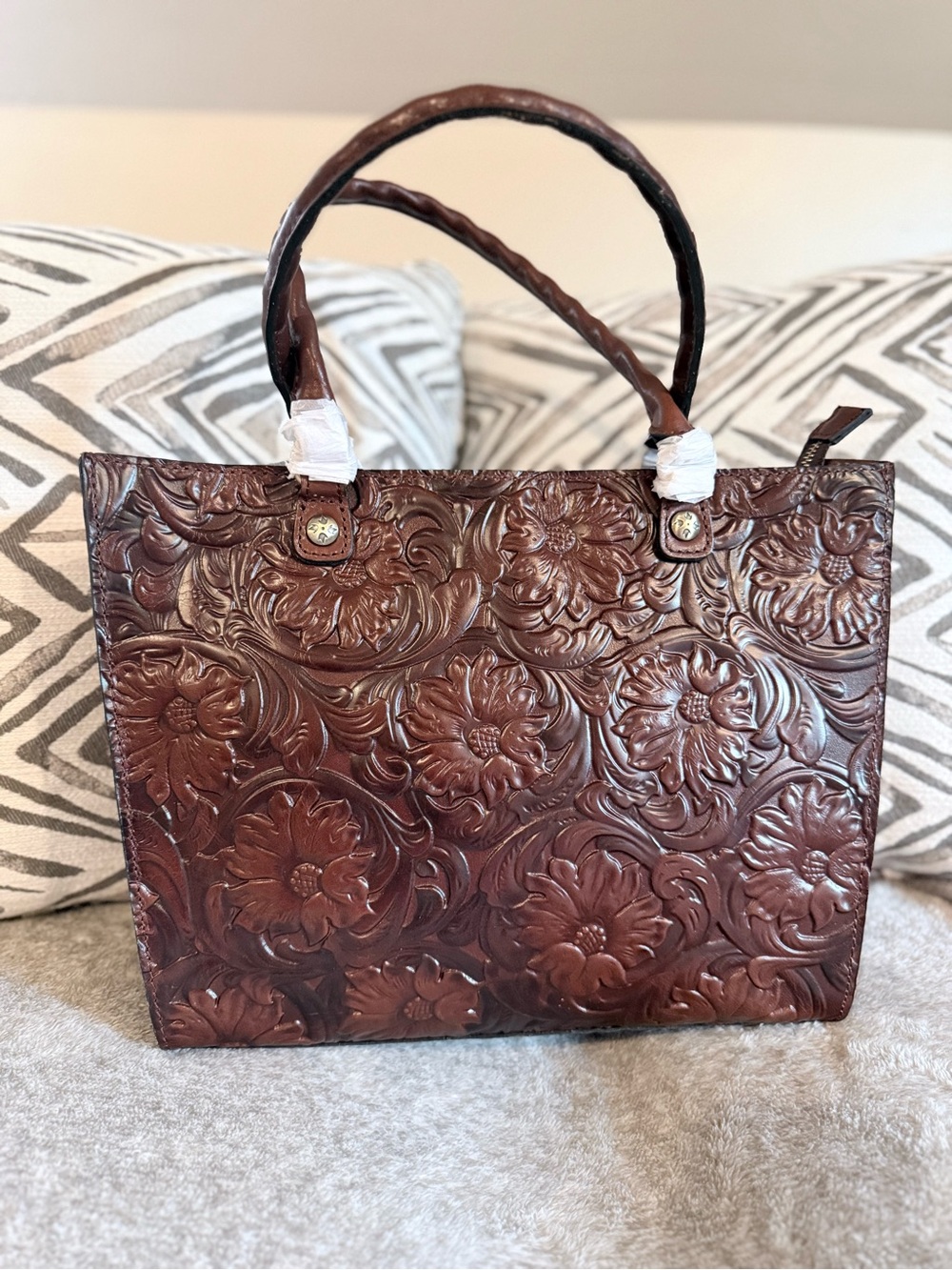 NWOT Patricia Nash Brown Embossed Floral Tote